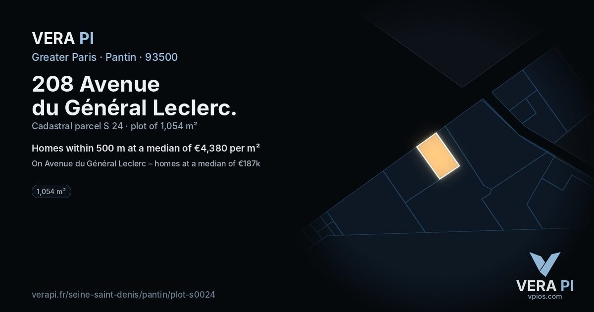 208 Avenue du Général Leclerc, Pantin at night – the plot lit, the parcels around coloured by the prices near them