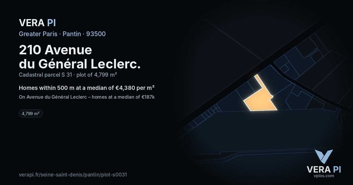 210 Avenue du Général Leclerc, Pantin at night – the plot lit, the parcels around coloured by the prices near them