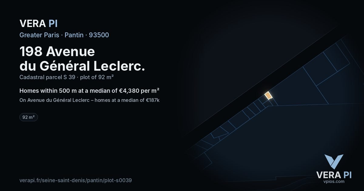 198 Avenue du Général Leclerc, Pantin at night – the plot lit, the parcels around coloured by the prices near them