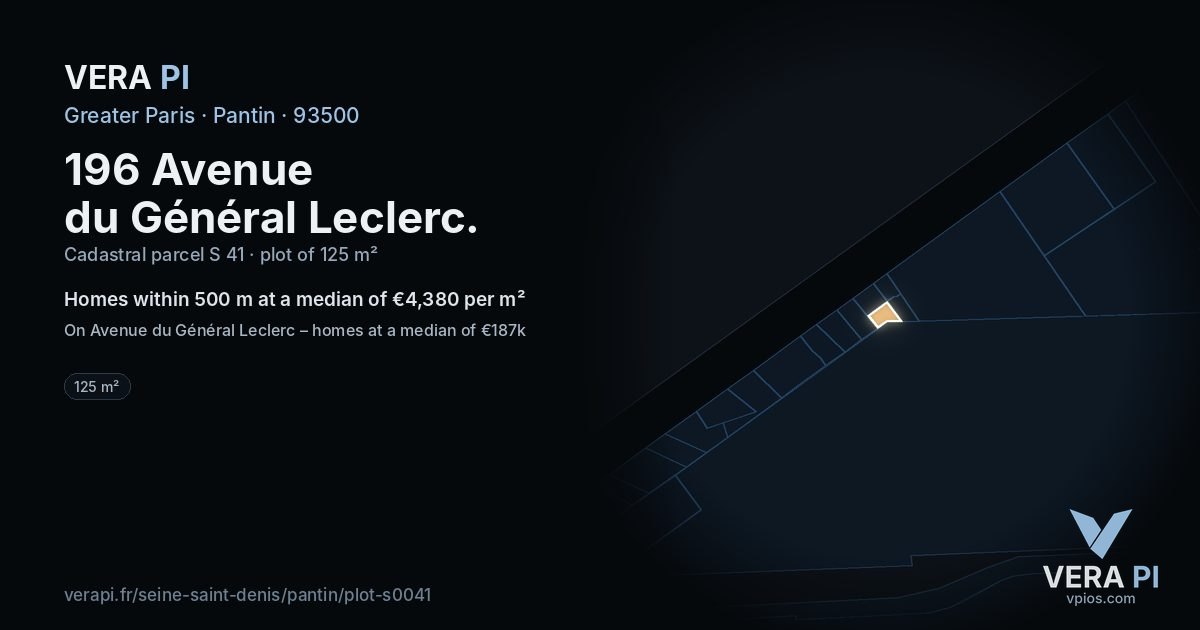 196 Avenue du Général Leclerc, Pantin at night – the plot lit, the parcels around coloured by the prices near them
