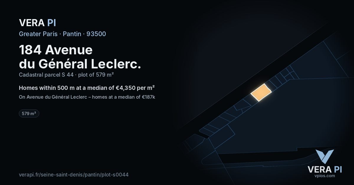 184 Avenue du Général Leclerc, Pantin at night – the plot lit, the parcels around coloured by the prices near them