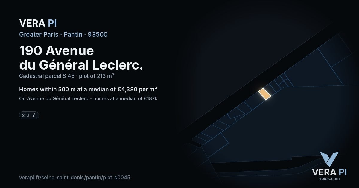 190 Avenue du Général Leclerc, Pantin at night – the plot lit, the parcels around coloured by the prices near them