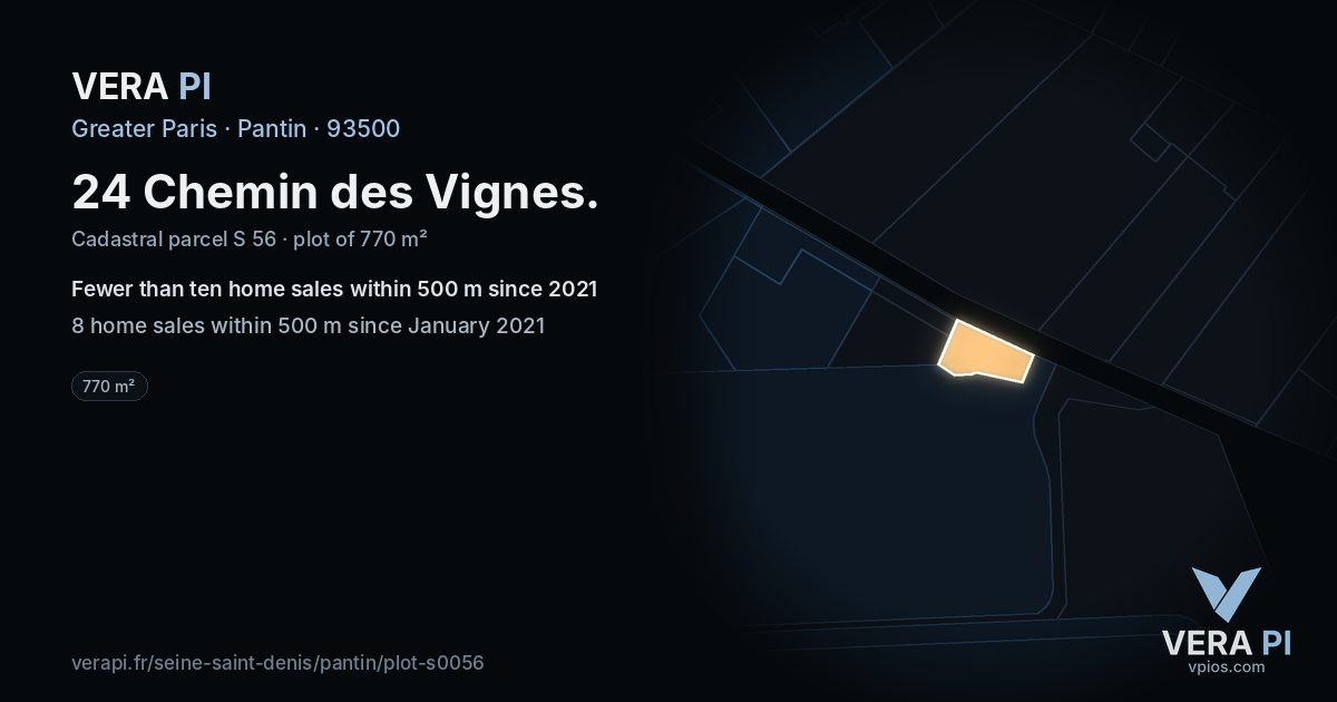 24 Chemin des Vignes, Pantin at night – the plot lit, the parcels around coloured by the prices near them