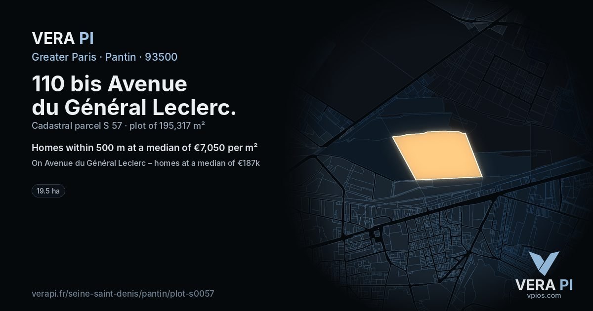 110 bis Avenue du Général Leclerc, Pantin at night – the plot lit, the parcels around coloured by the prices near them