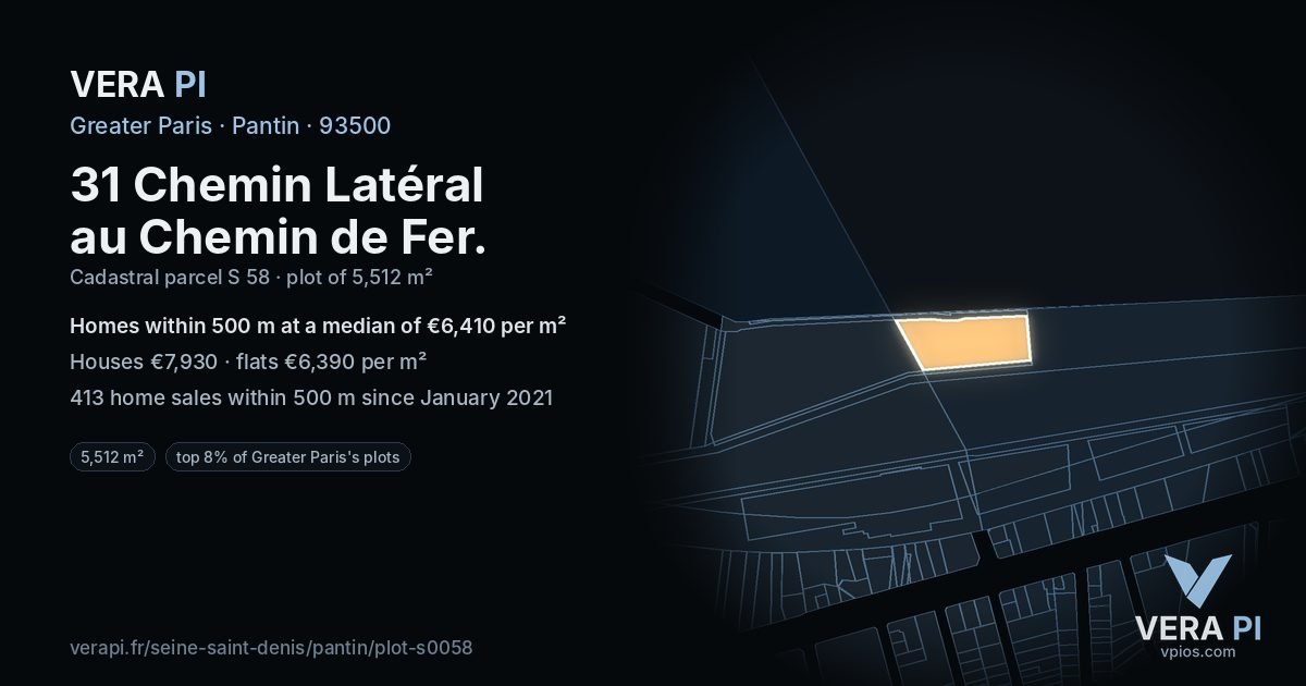 31 Chemin Latéral au Chemin de Fer, Pantin at night – the plot lit, the parcels around coloured by the prices near them