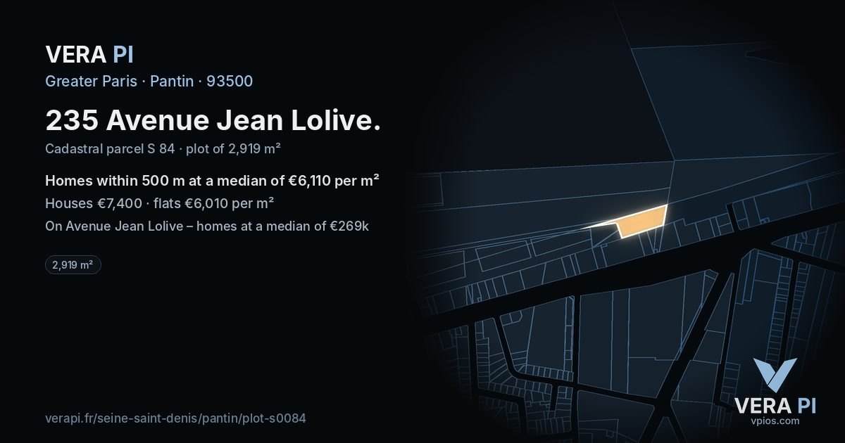 235 Avenue Jean Lolive, Pantin at night – the plot lit, the parcels around coloured by the prices near them