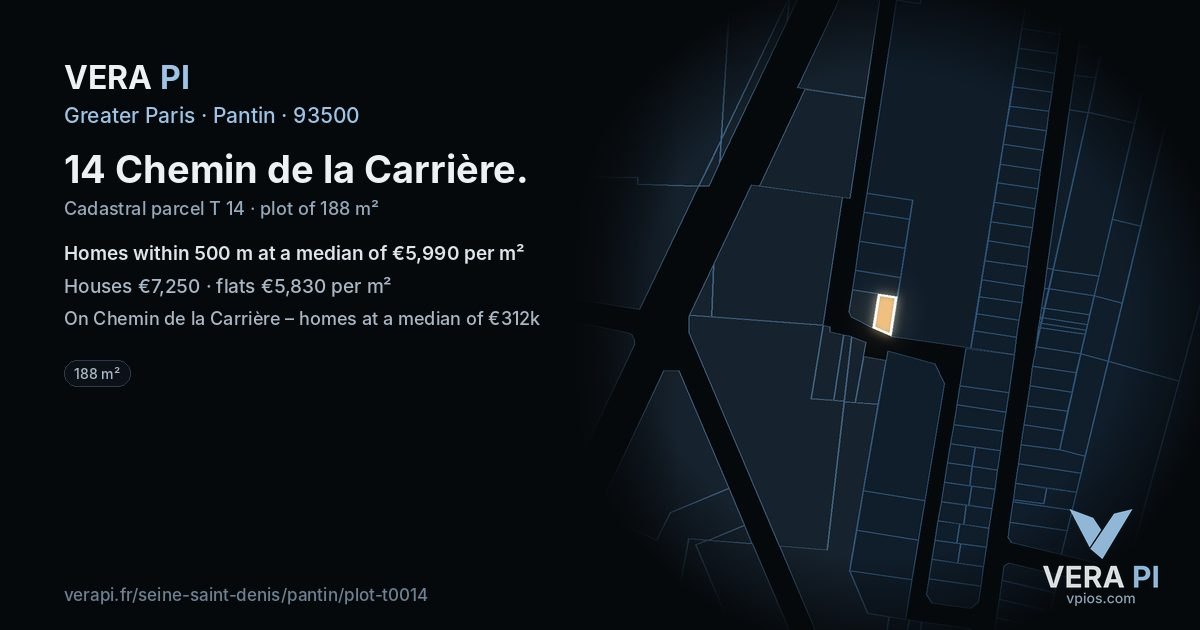 14 Chemin de la Carrière, Pantin at night – the plot lit, the parcels around coloured by the prices near them