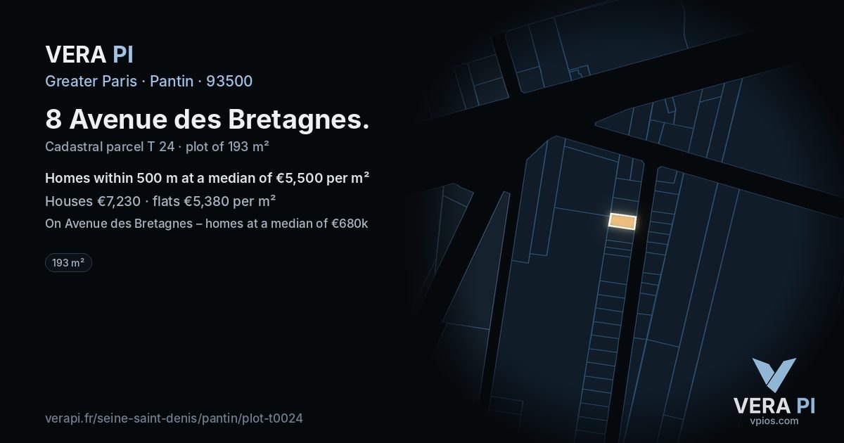 8 Avenue des Bretagnes, Pantin at night – the plot lit, the parcels around coloured by the prices near them