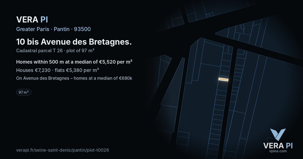 10 bis Avenue des Bretagnes, Pantin at night – the plot lit, the parcels around coloured by the prices near them