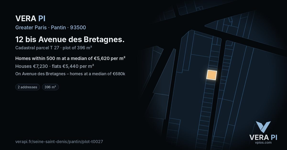 12 bis Avenue des Bretagnes, Pantin at night – the plot lit, the parcels around coloured by the prices near them