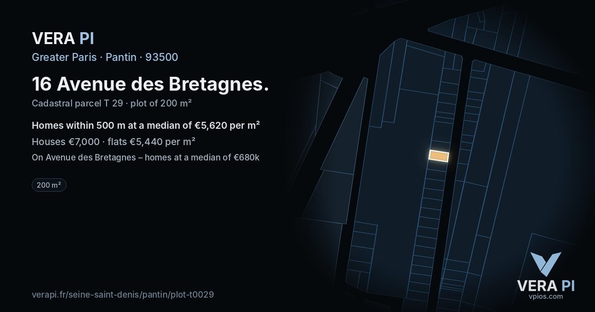 16 Avenue des Bretagnes, Pantin at night – the plot lit, the parcels around coloured by the prices near them