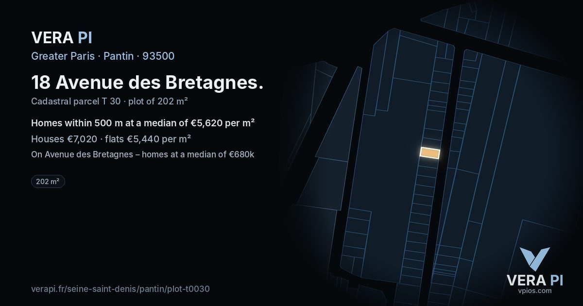 18 Avenue des Bretagnes, Pantin at night – the plot lit, the parcels around coloured by the prices near them