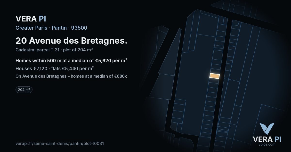 20 Avenue des Bretagnes, Pantin at night – the plot lit, the parcels around coloured by the prices near them