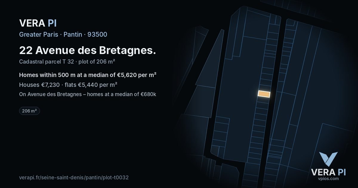 22 Avenue des Bretagnes, Pantin at night – the plot lit, the parcels around coloured by the prices near them