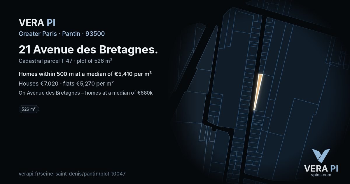 21 Avenue des Bretagnes, Pantin at night – the plot lit, the parcels around coloured by the prices near them