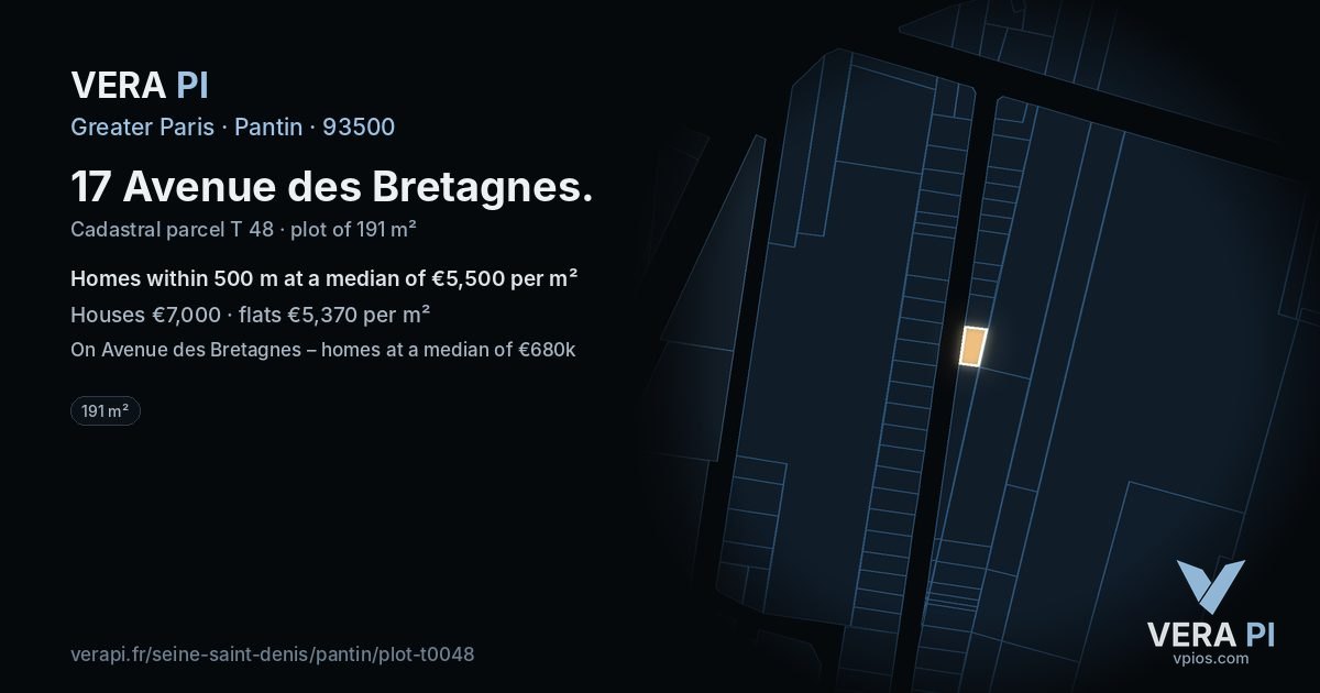 17 Avenue des Bretagnes, Pantin at night – the plot lit, the parcels around coloured by the prices near them