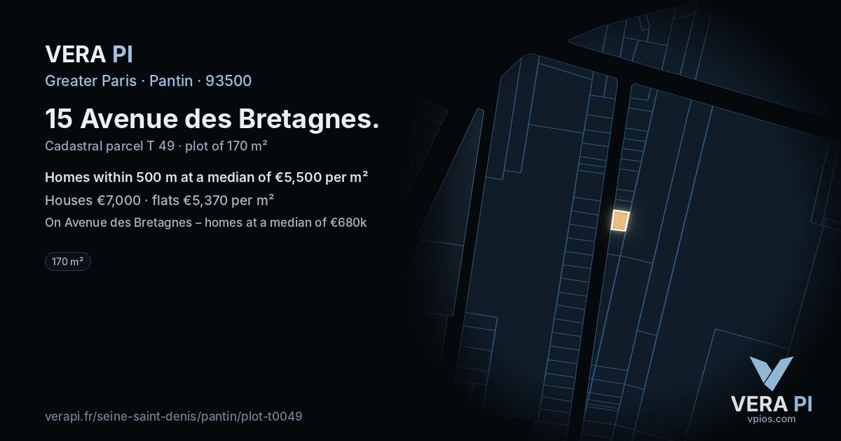 15 Avenue des Bretagnes, Pantin at night – the plot lit, the parcels around coloured by the prices near them
