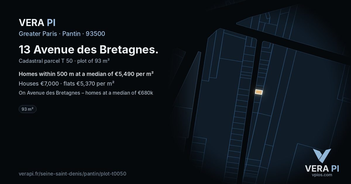 13 Avenue des Bretagnes, Pantin at night – the plot lit, the parcels around coloured by the prices near them