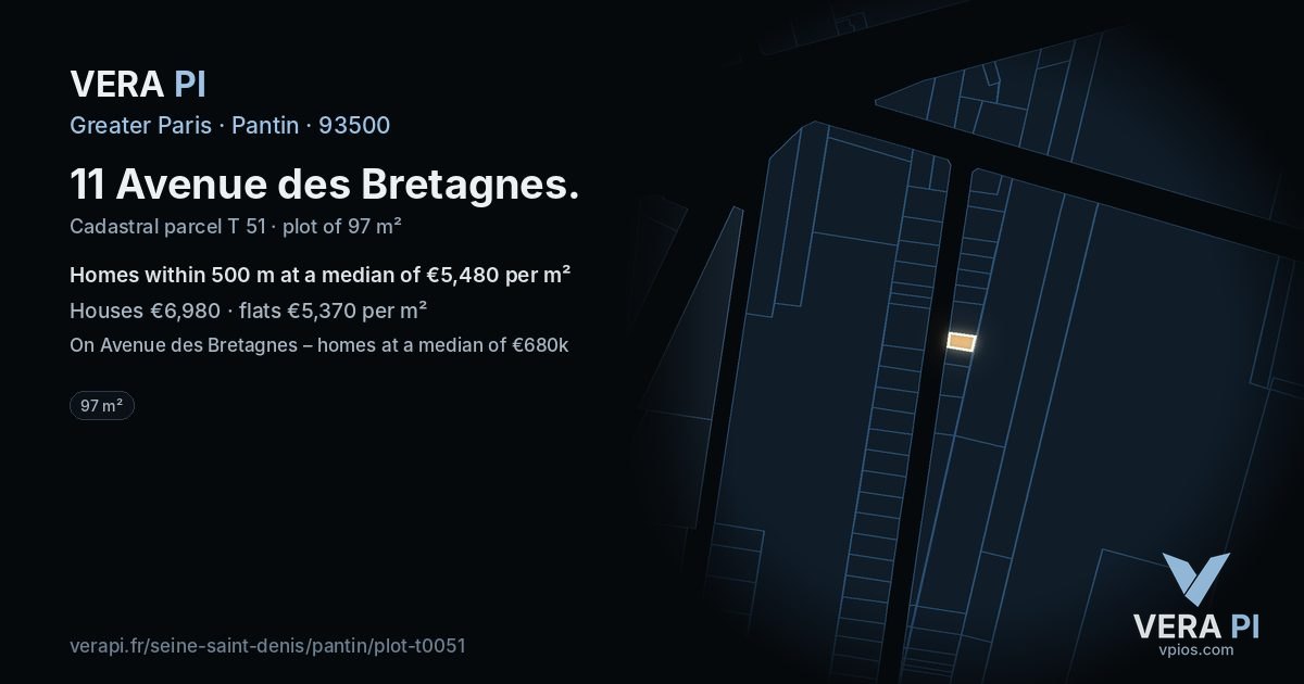 11 Avenue des Bretagnes, Pantin at night – the plot lit, the parcels around coloured by the prices near them