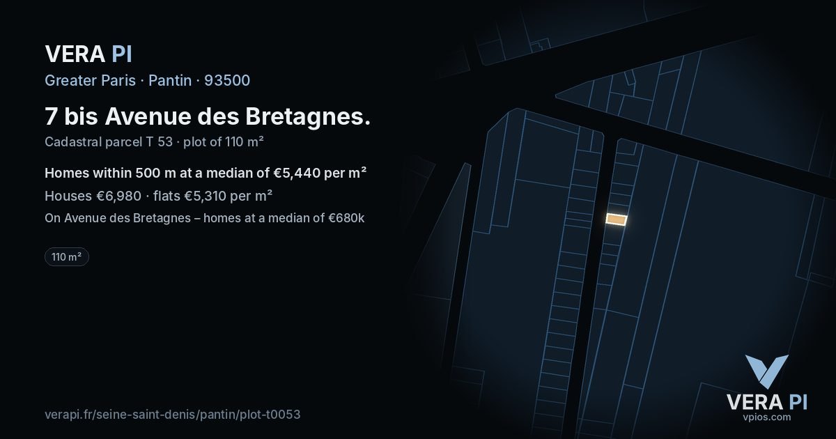 7 bis Avenue des Bretagnes, Pantin at night – the plot lit, the parcels around coloured by the prices near them