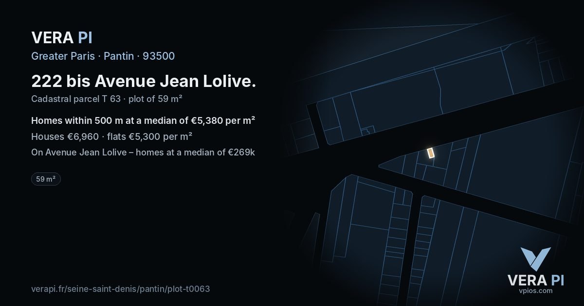222 bis Avenue Jean Lolive, Pantin at night – the plot lit, the parcels around coloured by the prices near them