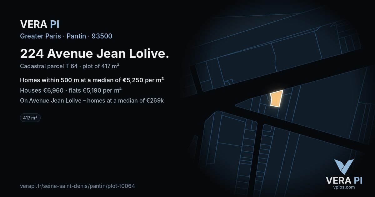 224 Avenue Jean Lolive, Pantin at night – the plot lit, the parcels around coloured by the prices near them