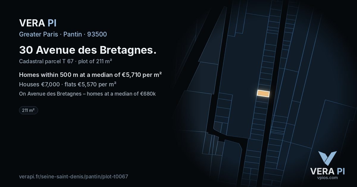 30 Avenue des Bretagnes, Pantin at night – the plot lit, the parcels around coloured by the prices near them