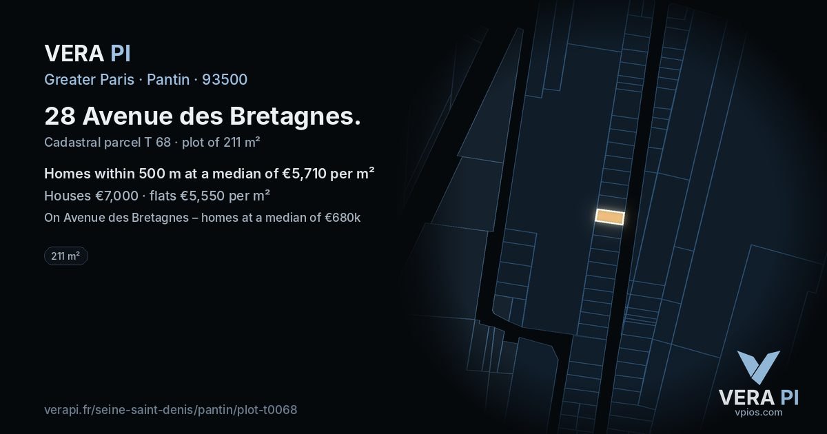 28 Avenue des Bretagnes, Pantin at night – the plot lit, the parcels around coloured by the prices near them