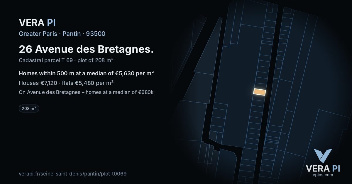 26 Avenue des Bretagnes, Pantin at night – the plot lit, the parcels around coloured by the prices near them