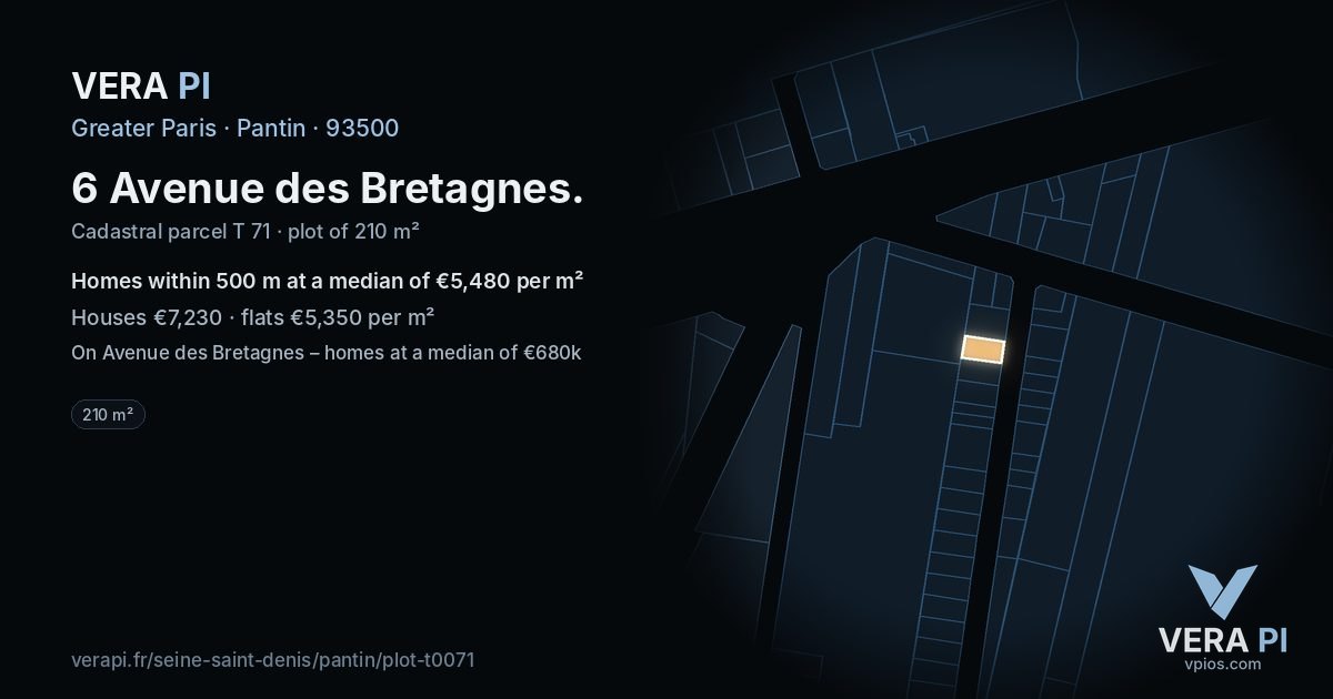6 Avenue des Bretagnes, Pantin at night – the plot lit, the parcels around coloured by the prices near them