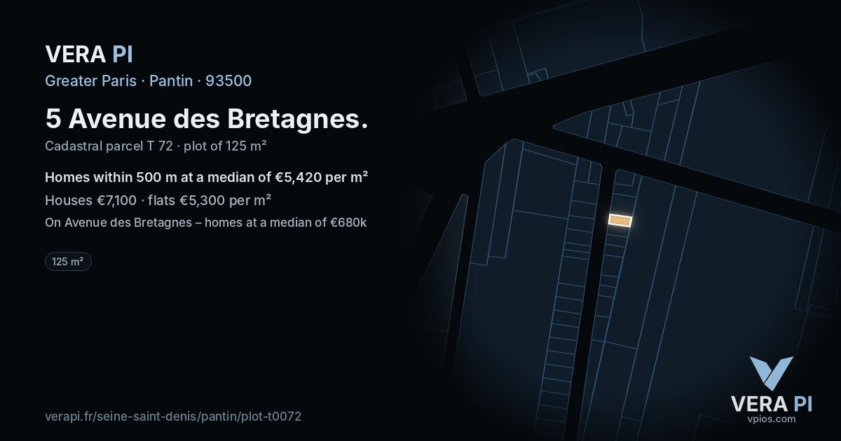 5 Avenue des Bretagnes, Pantin at night – the plot lit, the parcels around coloured by the prices near them