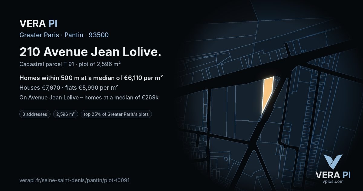 210 Avenue Jean Lolive, Pantin at night – the plot lit, the parcels around coloured by the prices near them