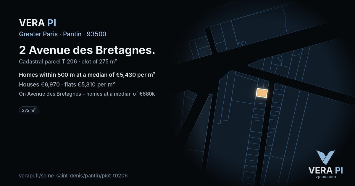 2 Avenue des Bretagnes, Pantin at night – the plot lit, the parcels around coloured by the prices near them