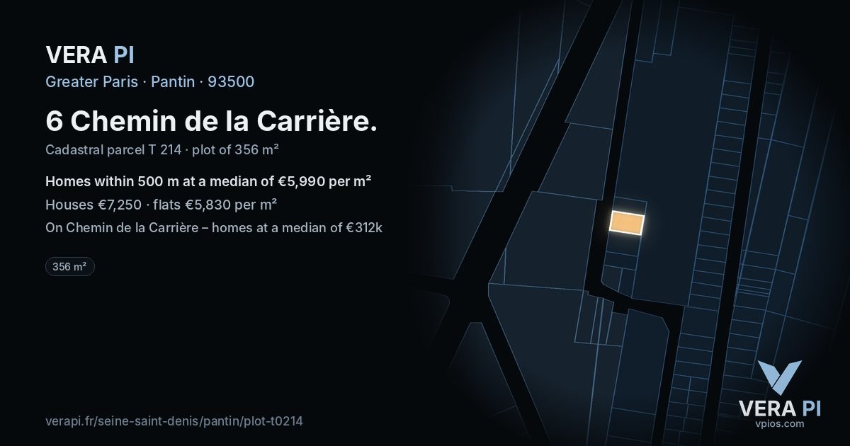 6 Chemin de la Carrière, Pantin at night – the plot lit, the parcels around coloured by the prices near them