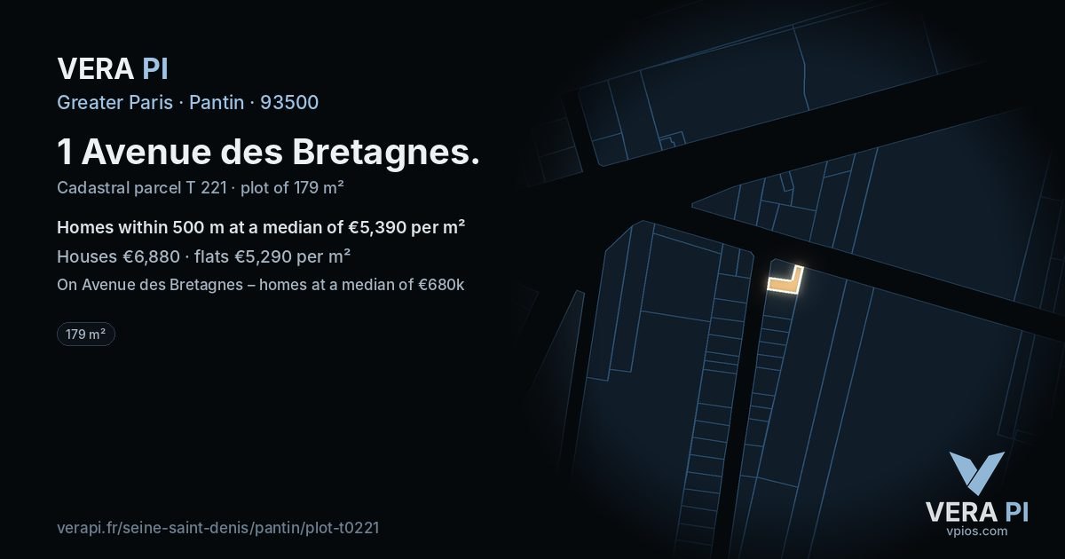 1 Avenue des Bretagnes, Pantin at night – the plot lit, the parcels around coloured by the prices near them