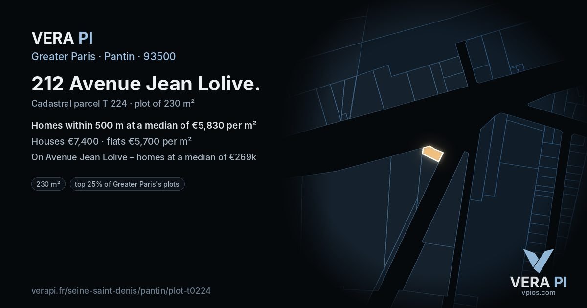 212 Avenue Jean Lolive, Pantin at night – the plot lit, the parcels around coloured by the prices near them