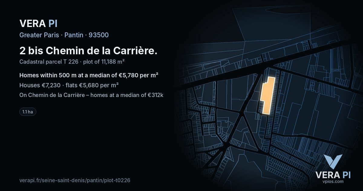 2 bis Chemin de la Carrière, Pantin at night – the plot lit, the parcels around coloured by the prices near them