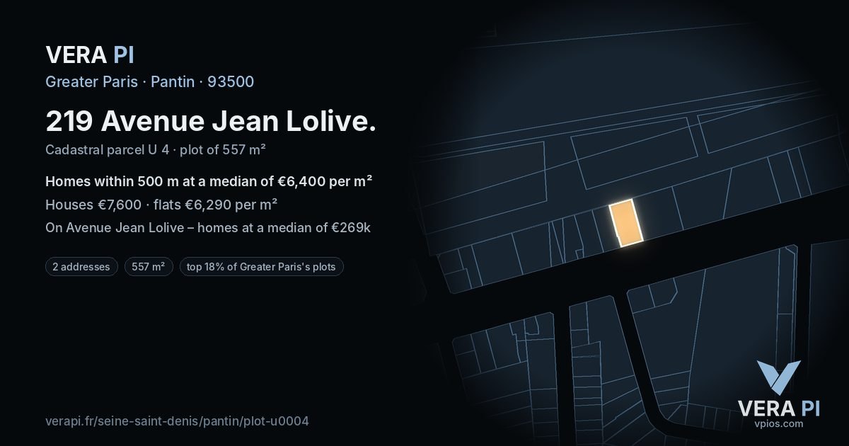 219 Avenue Jean Lolive, Pantin at night – the plot lit, the parcels around coloured by the prices near them