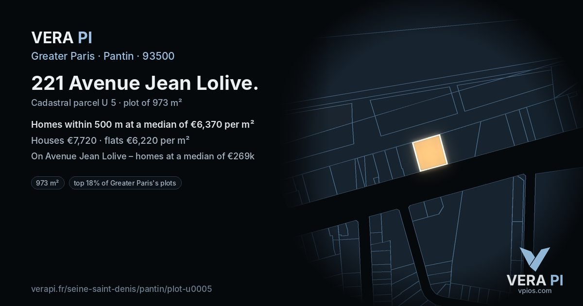 221 Avenue Jean Lolive, Pantin at night – the plot lit, the parcels around coloured by the prices near them