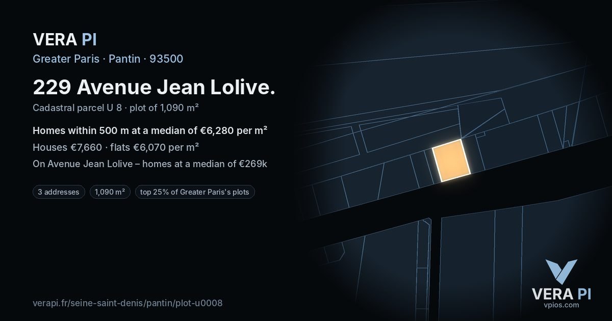 229 Avenue Jean Lolive, Pantin at night – the plot lit, the parcels around coloured by the prices near them