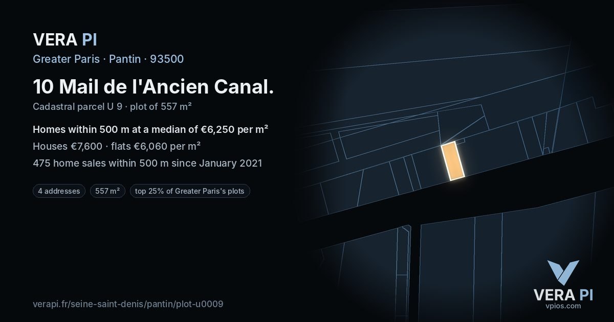 10 Mail de l'Ancien Canal, Pantin at night – the plot lit, the parcels around coloured by the prices near them