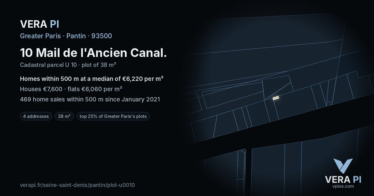10 Mail de l'Ancien Canal, Pantin at night – the plot lit, the parcels around coloured by the prices near them