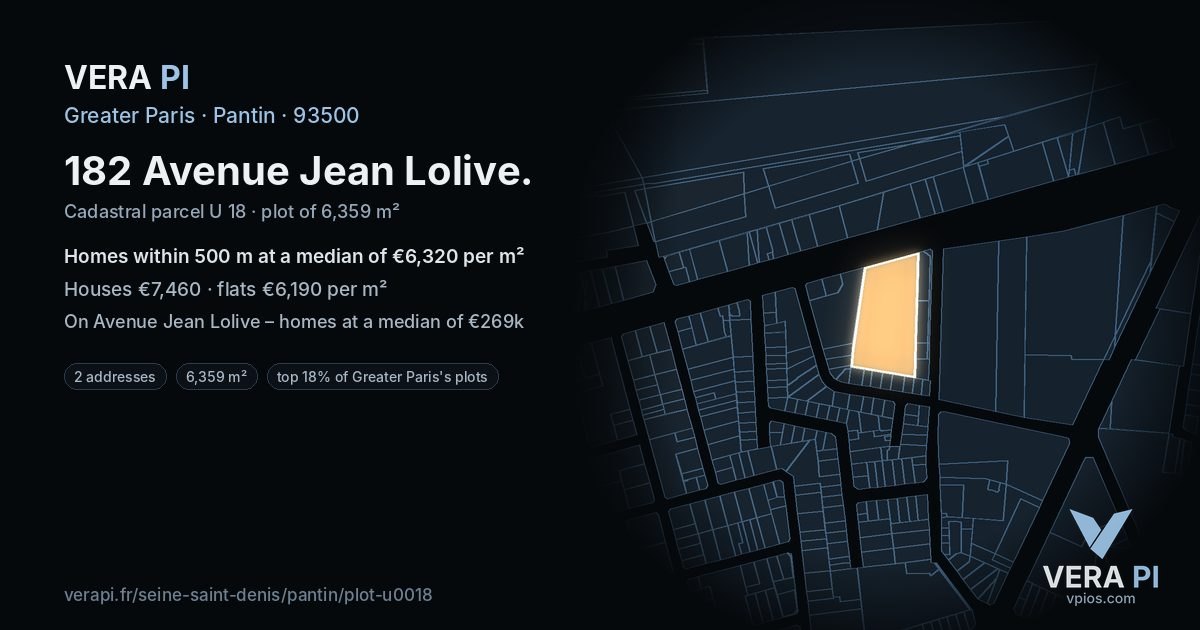 182 Avenue Jean Lolive, Pantin at night – the plot lit, the parcels around coloured by the prices near them