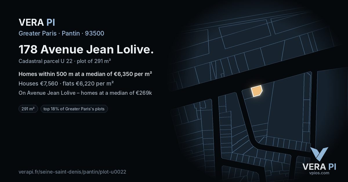 178 Avenue Jean Lolive, Pantin at night – the plot lit, the parcels around coloured by the prices near them
