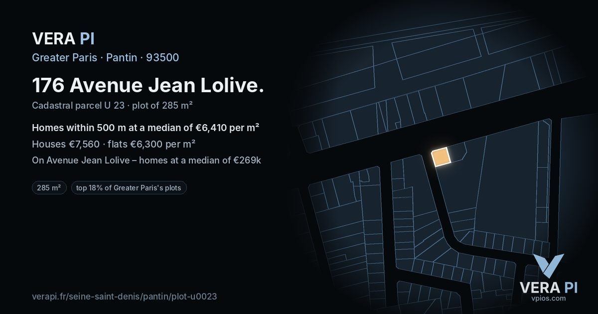 176 Avenue Jean Lolive, Pantin at night – the plot lit, the parcels around coloured by the prices near them