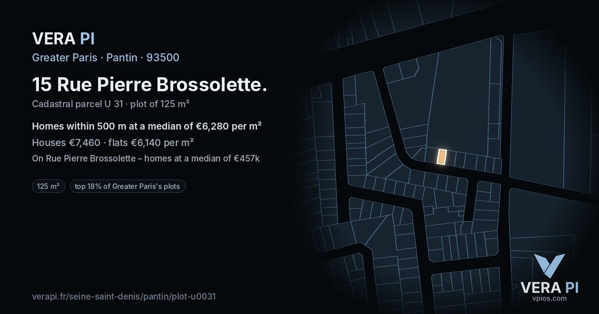 15 Rue Pierre Brossolette, Pantin at night – the plot lit, the parcels around coloured by the prices near them