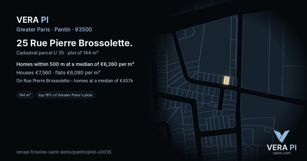 25 Rue Pierre Brossolette, Pantin at night – the plot lit, the parcels around coloured by the prices near them