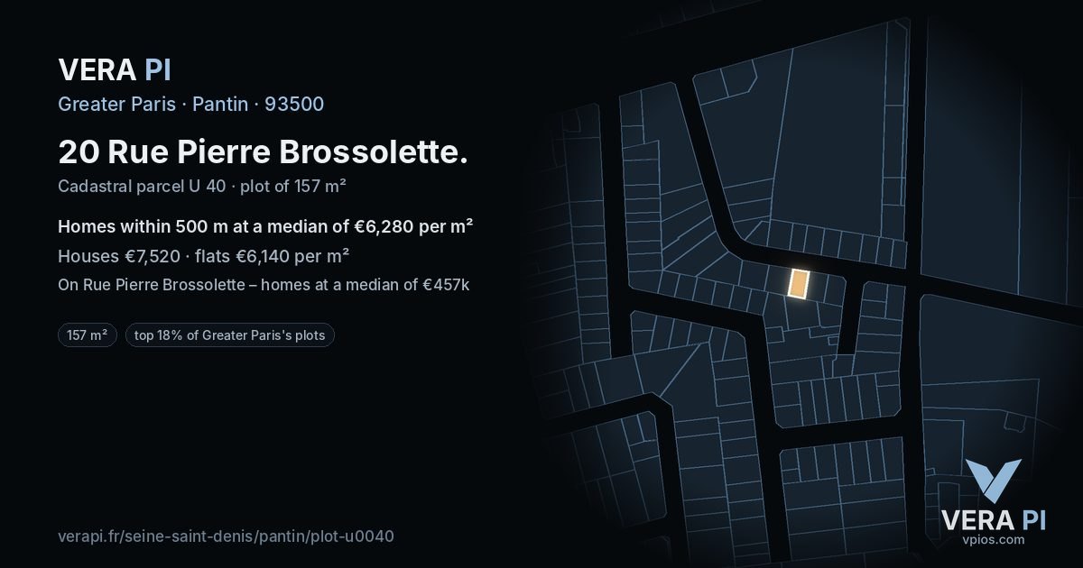 20 Rue Pierre Brossolette, Pantin at night – the plot lit, the parcels around coloured by the prices near them