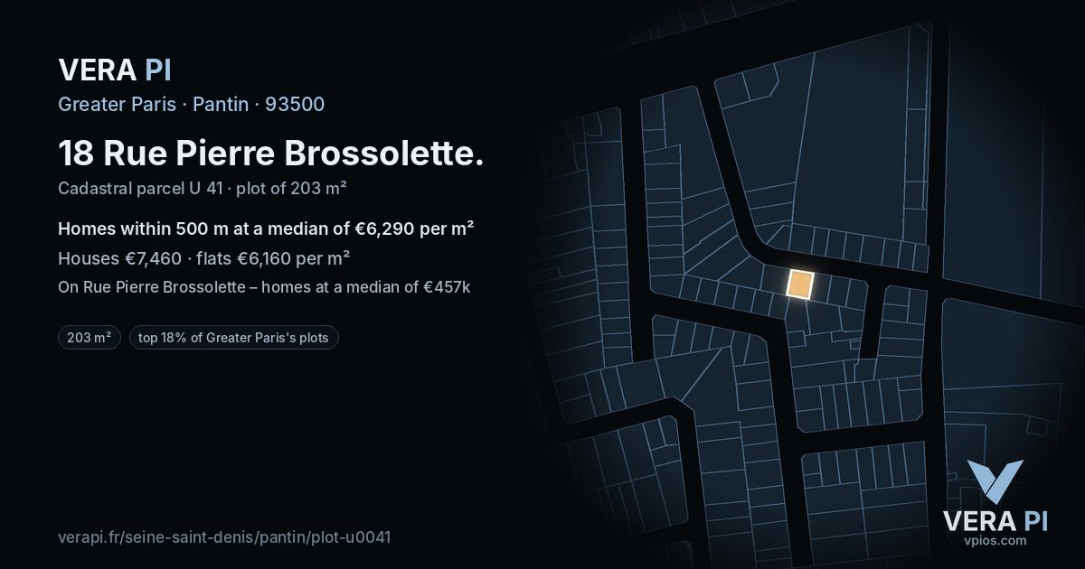 18 Rue Pierre Brossolette, Pantin at night – the plot lit, the parcels around coloured by the prices near them