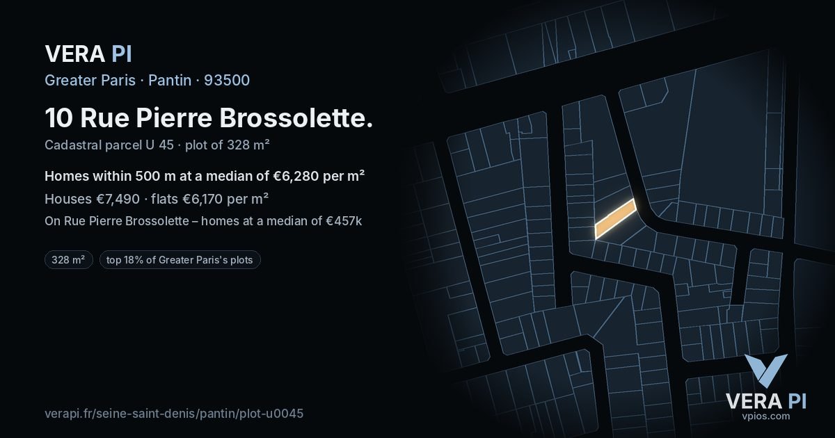 10 Rue Pierre Brossolette, Pantin at night – the plot lit, the parcels around coloured by the prices near them